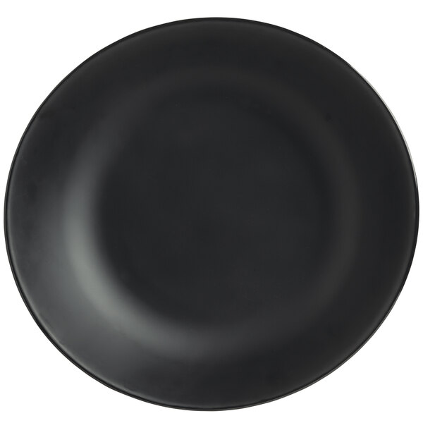 A black Libbey melamine serving bowl with a white circle inside.