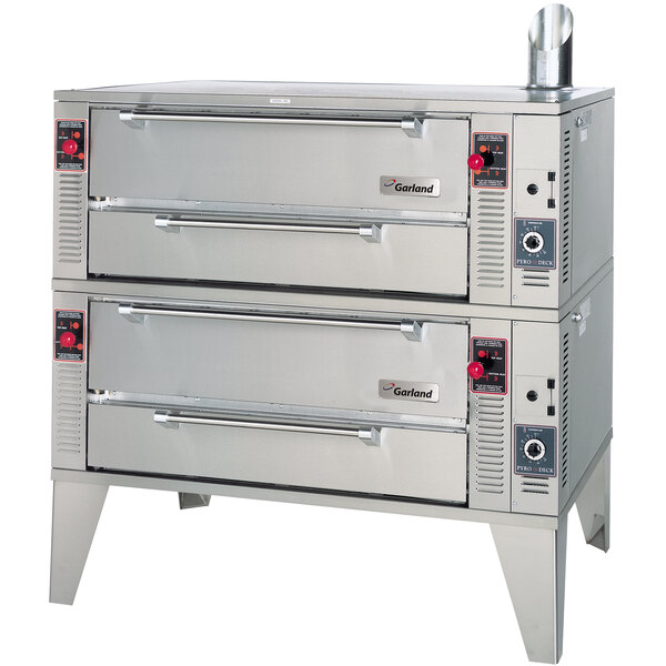 A Garland double deck pizza oven with two doors.
