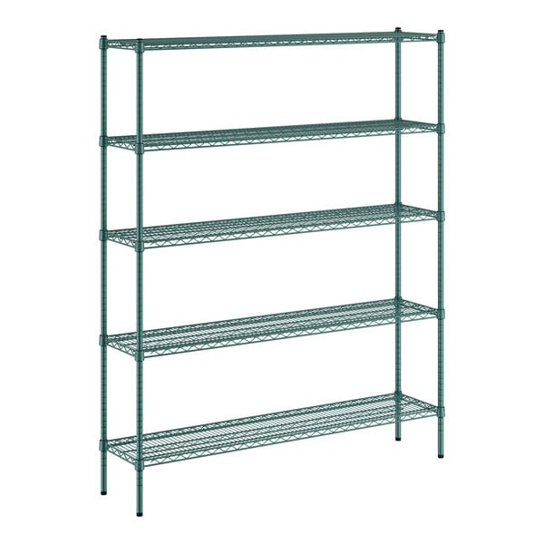 A green Regency wire shelving kit with five shelves.