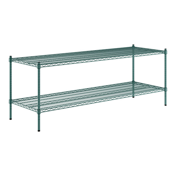 A green metal Regency wire shelving kit with two shelves.