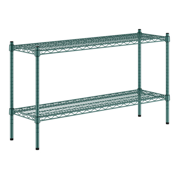 A green Regency wire shelving kit with two shelves.