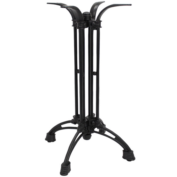 A black metal Art Marble Furniture bar height table base with four legs.