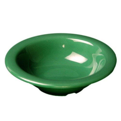 A green Thunder Group melamine soup bowl with a white interior.