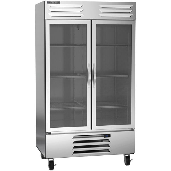 A Beverage-Air Vista reach-in refrigerator with glass doors.