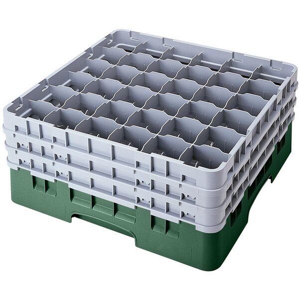 A white plastic Cambro glass rack with extenders.