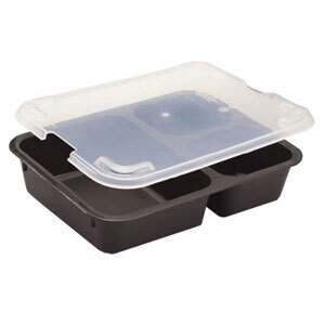A brown Cambro plastic insert tray with two compartments.