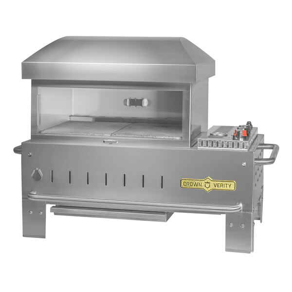 A stainless steel Crown Verity table top pizza oven.
