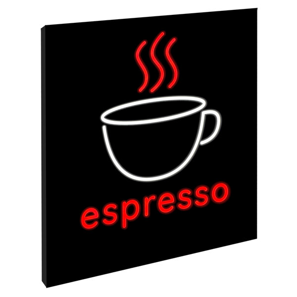 A red LED sign that says "Espresso" on a black background.