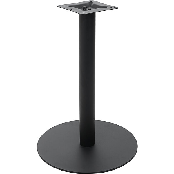 A BFM Seating black metal standard height round table base.