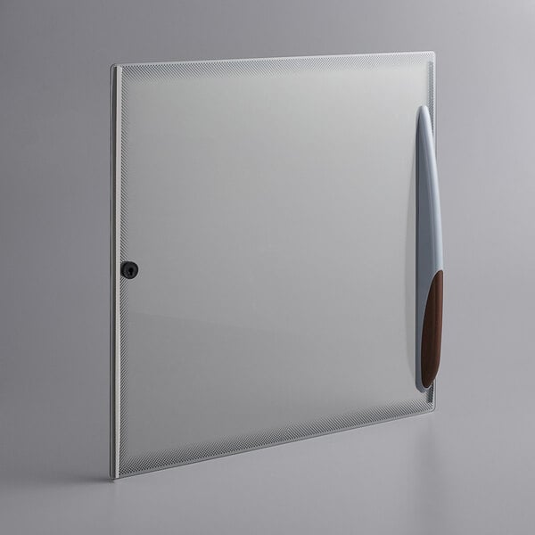 A white rectangular glass lid for a freezer with a handle.