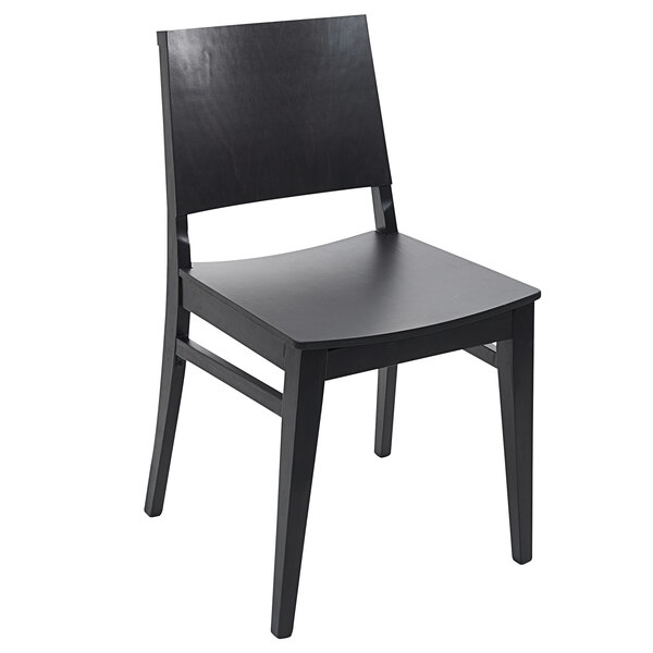 A black BFM Seating beechwood chair with wooden seat and back.