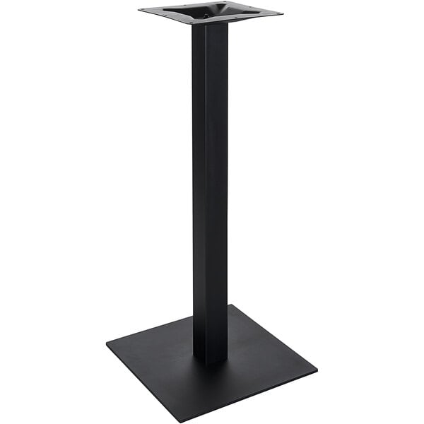 A black square bar height table base for BFM Seating.