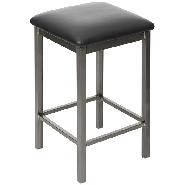 A BFM Seating black bar stool with a metal frame.