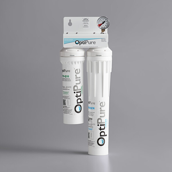 A white bottle of Axis OptiPure Combi Oven Water Filter with a black cap.