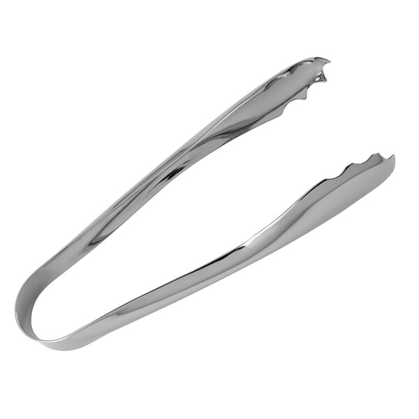 A close-up of a pair of silver Walco Idol ice tongs.