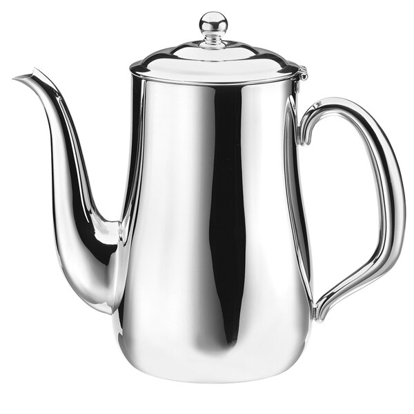 A Walco stainless steel coffee pot with a lid and a gooseneck spout.