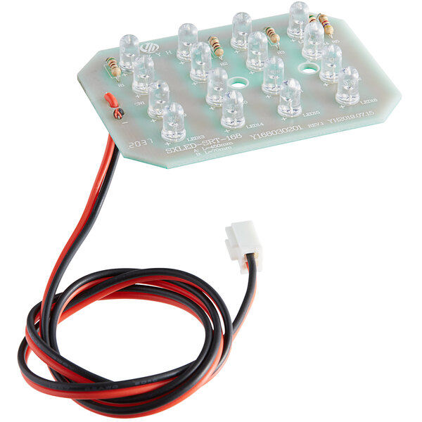 The bottom LED lamp for a WRC165DZ wine refrigerator with lights and wires on a circuit board.