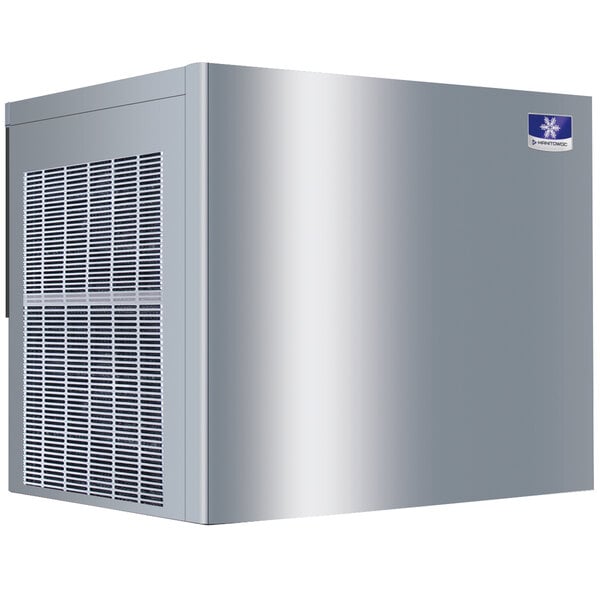 A silver Manitowoc air cooled ice machine with white vents.