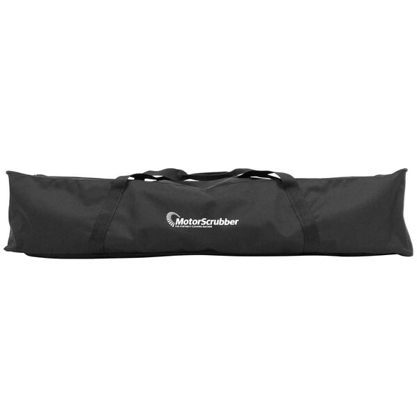 A black MotorScrubber carry bag with white text.