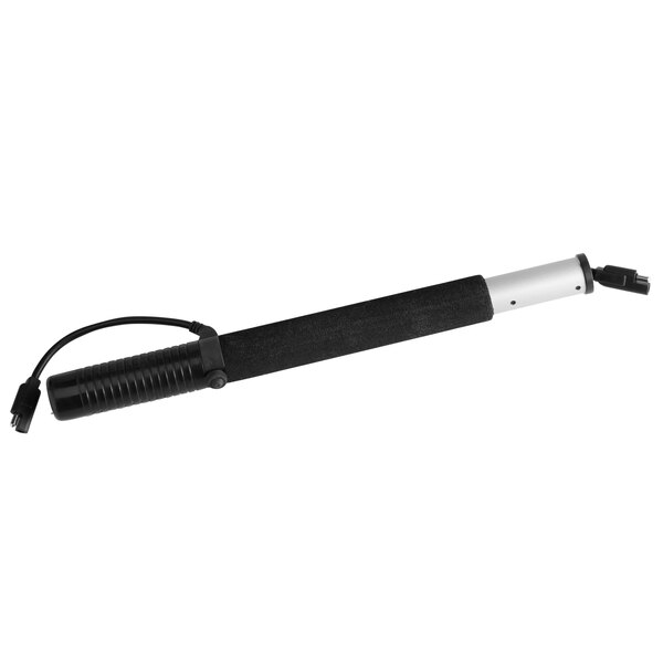 A black and silver MotorScrubber handle with a black cord.