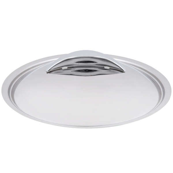 A Vollrath Maximillian stainless steel chafer lid with a handle.