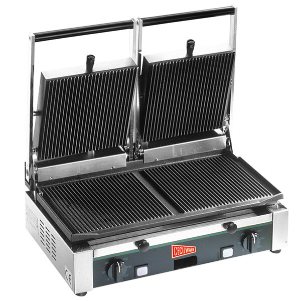 A Cecilware double panini grill on a counter.