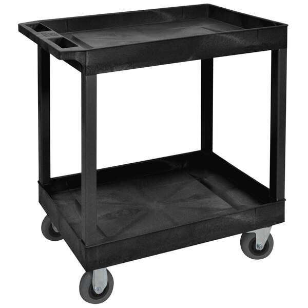 A black Luxor utility cart with wheels.