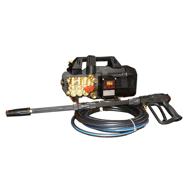 A black Cam Spray commercial hand carry electric pressure washer with a hose.
