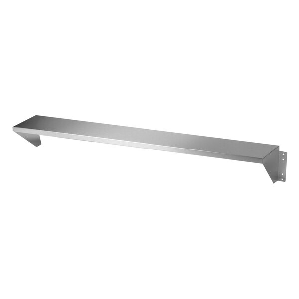 A stainless steel metal shelf with a metal bracket.