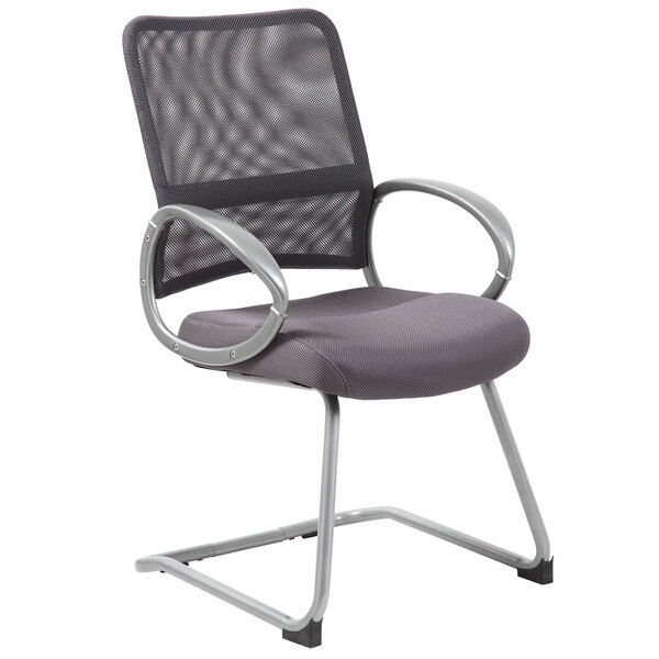 A Boss charcoal gray mesh office chair with a pewter metal frame.