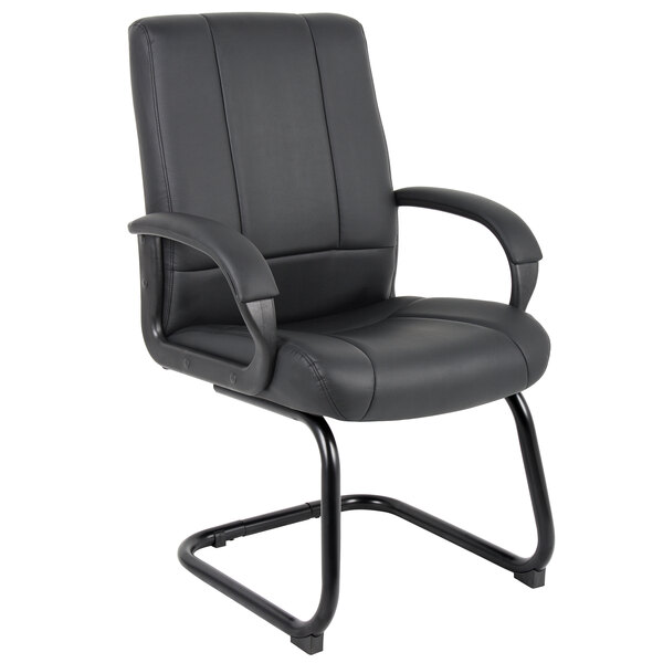 A Boss black leather office chair with metal arms.