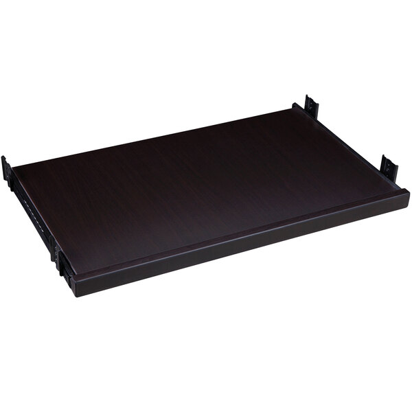 A black rectangular Boss mocha laminate keyboard tray with metal brackets.