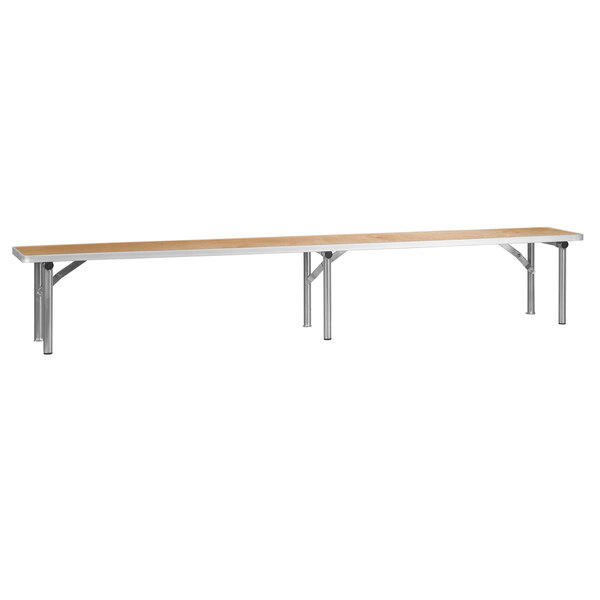 A Flash Furniture birchwood bar top riser with silver legs.