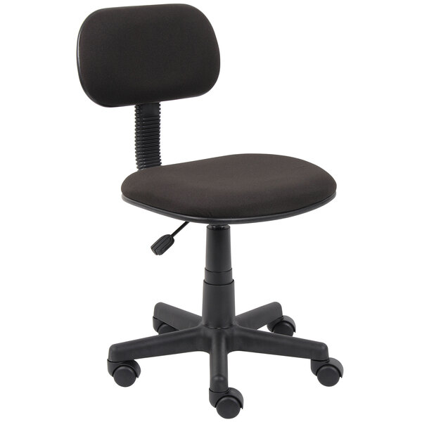 A black Boss steno chair with wheels.
