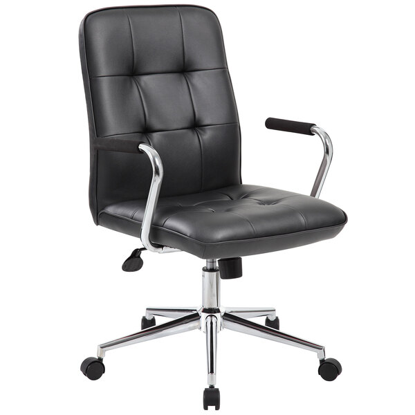 A Boss black office chair with chrome legs and arms.
