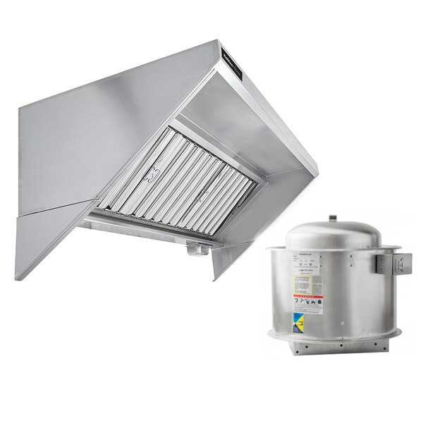 A stainless steel Halifax food truck hood system over a large pot.
