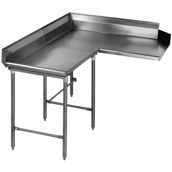 A Eagle Group stainless steel L-shape dishtable with a long bench and a corner.