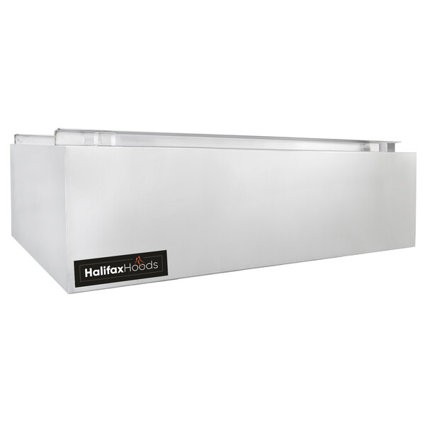 A white rectangular Halifax Heat and Fume Removal Hood with a black label.