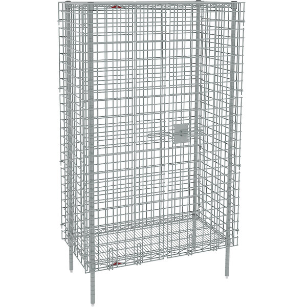 A Metro stainless steel wire security cabinet with a wire mesh door.