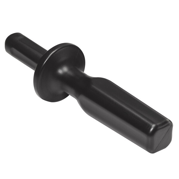 A black plastic object with a long handle.