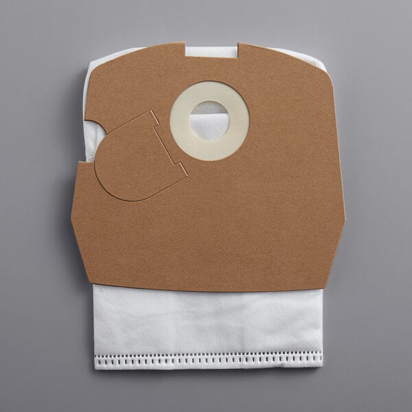 A white  Perfect VAC4 equivalent paper bag for a C105 canister vacuum with a hole in it.