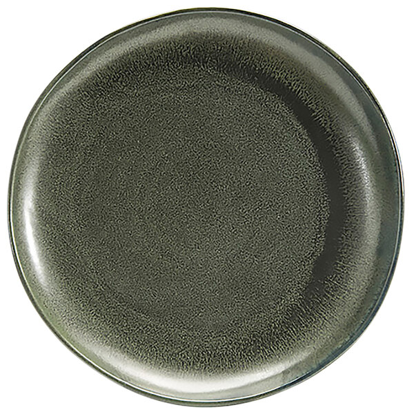 A black porcelain plate with a gray rim.