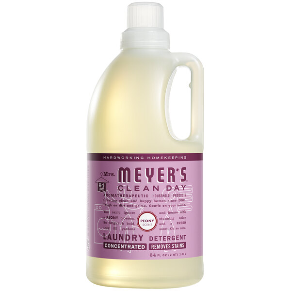 A white Mrs. Meyer's Clean Day jug with a purple label.