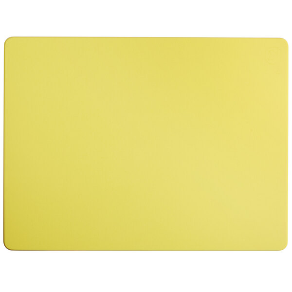 A yellow rectangular Vollrath cutting board.