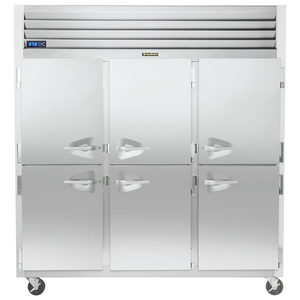 A white Traulsen G Series reach-in refrigerator with left/right doors.