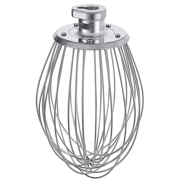 A stainless steel wire whip for a classic mixer.