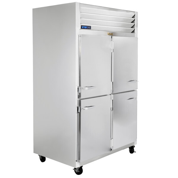 A Traulsen G Series reach-in refrigerator with right/left hinged doors.