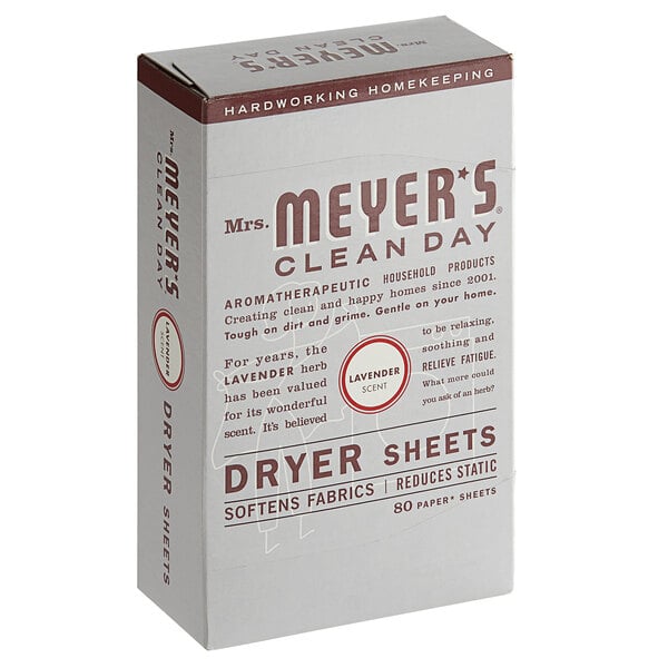 A case of 12 boxes of Mrs. Meyer's Clean Day lavender dryer sheets.