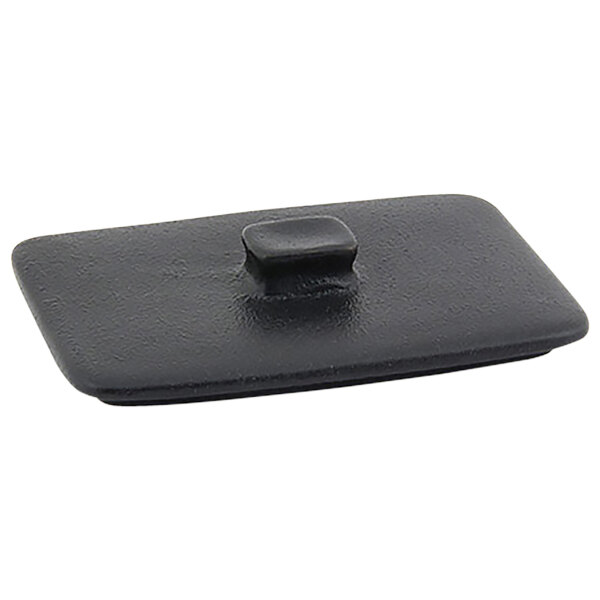 The black rectangular stoneware lid for a rectangular ovenware dish.