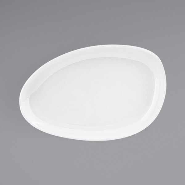 A white oval shaped Front of the House porcelain plate.